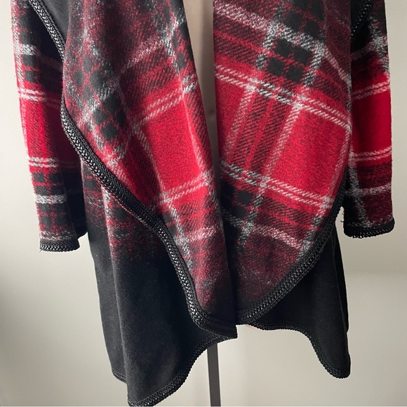 Simon Chang Wool Blend Open Shawl Cardigan Sweater Buffalo Plaid Oversized Small - Picture 7 of 10